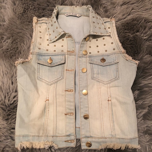 Blue Jean gold studded collar Vest💎 - Picture 2 of 6